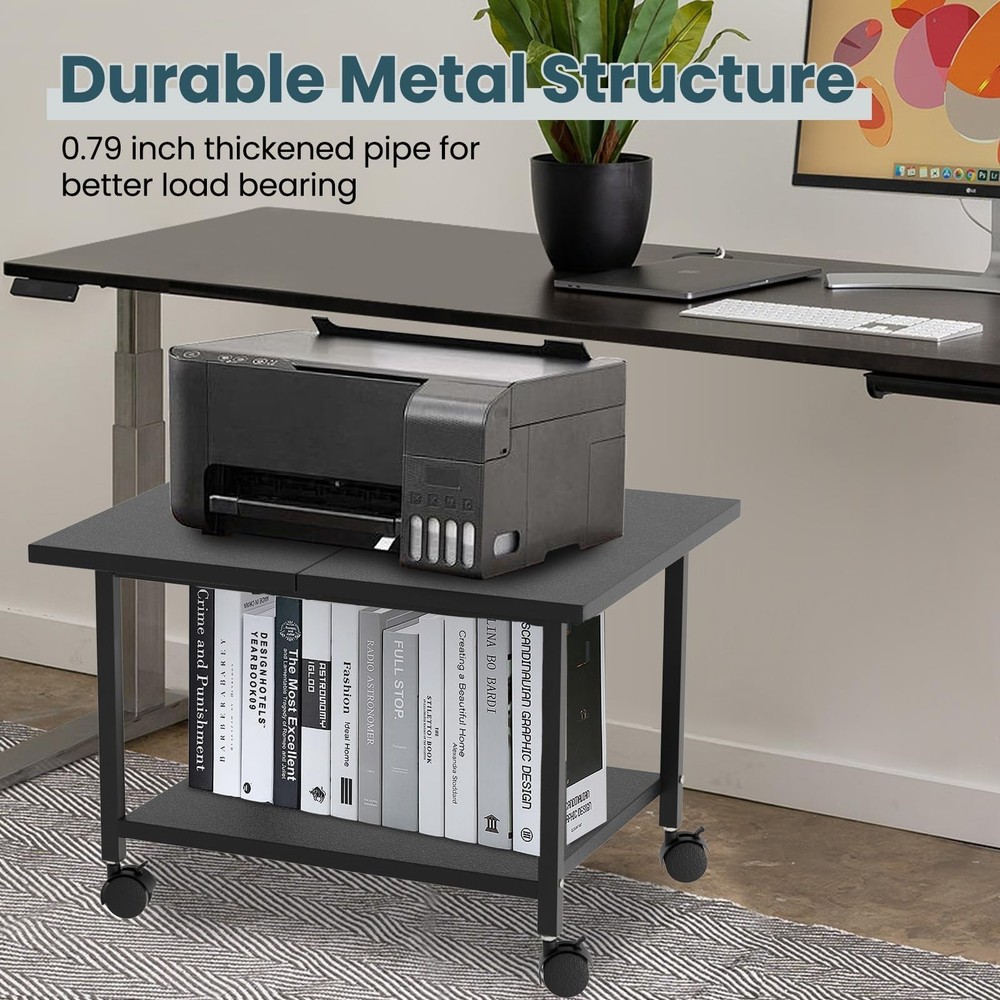 Printer Stand with Storage Under Desk Shelf, Desktop Printer Stand Organizer,...