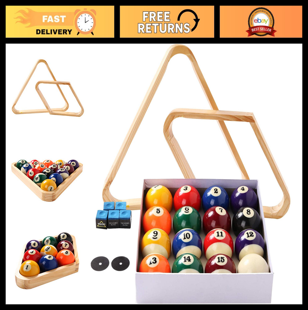 Complete Billiard Balls Set with Triangle Rack, 9-Ball Diamond Rack, Cue Chalks