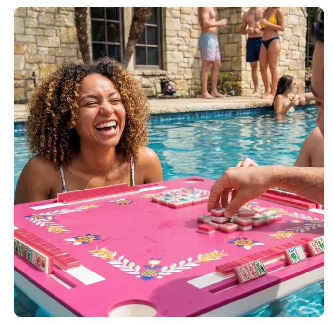 MAISON LUDE 3-in-1 Floating Game Mat Mahjong, Rummi Cube, and Waterproof Cards