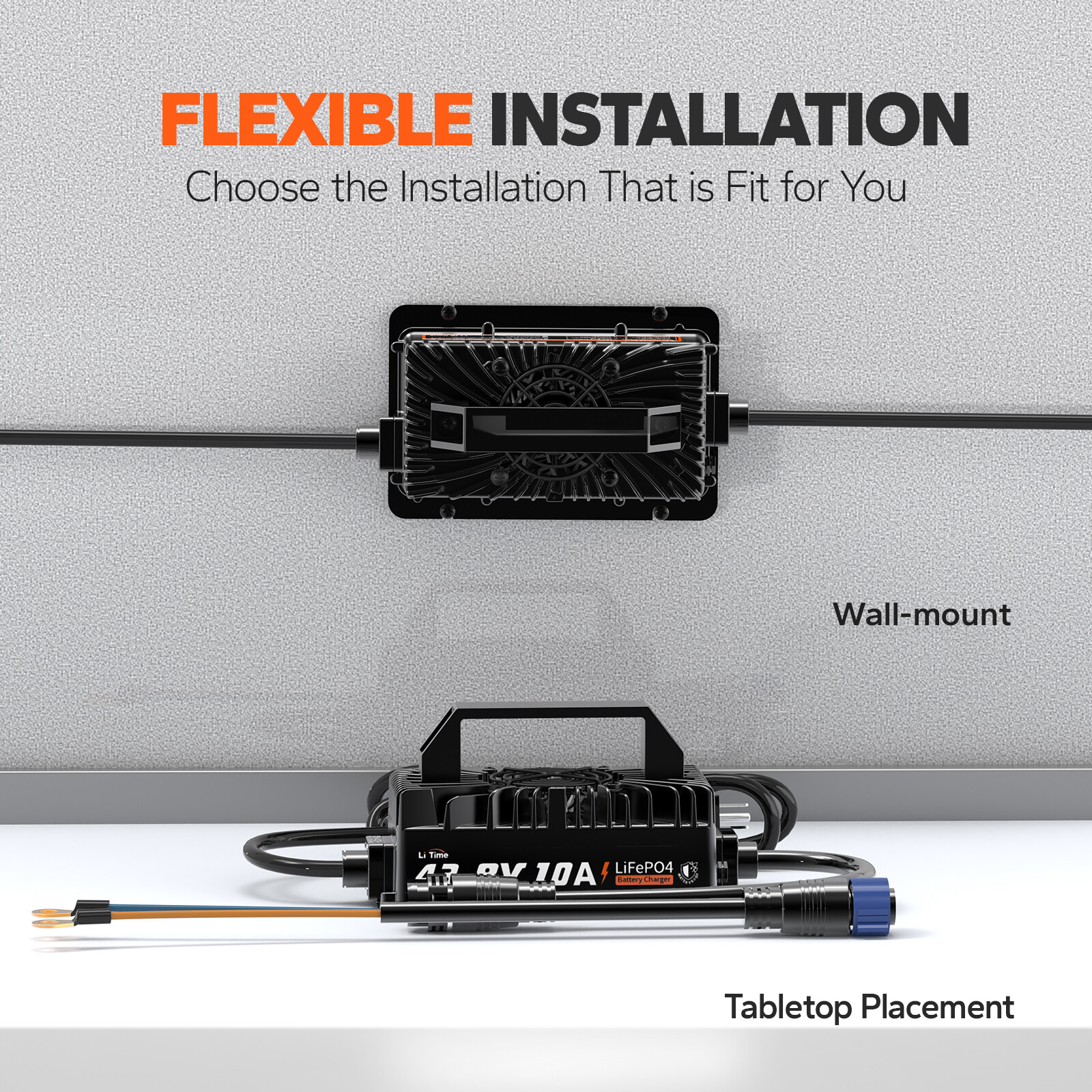 LiTime 36V 43.8V 10A AC-DC Smart Charger Waterproof for Lithium LiFePO4 Battery