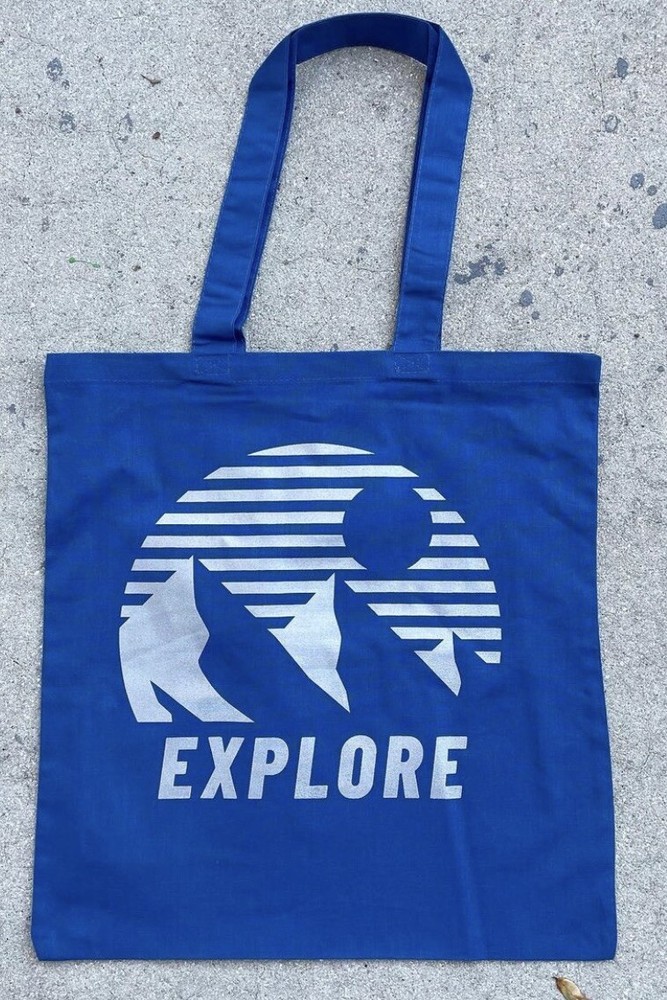 Explore - Mountains And Moon - tote bag - Blue Camping