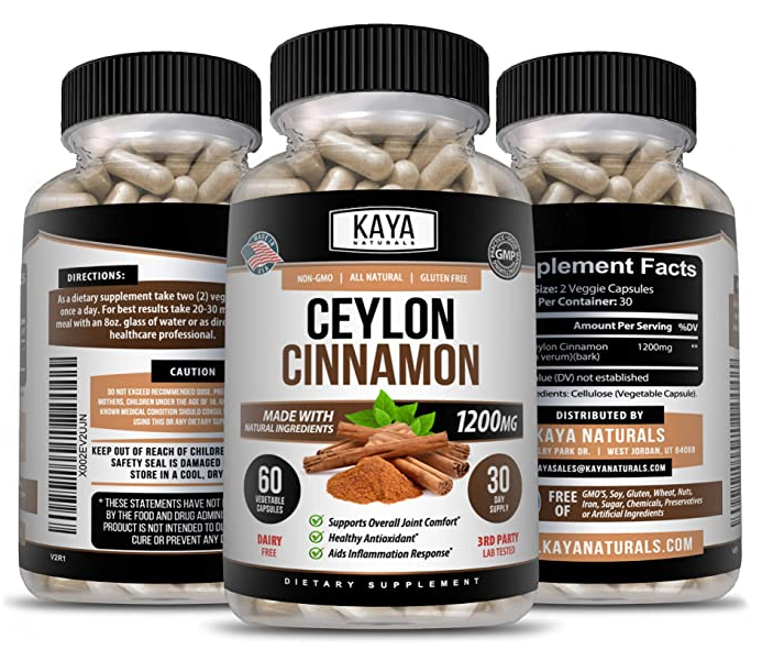 True Organic Ceylon Cinnamon Capsules 1200mg Highest Potency Blood Sugar Support