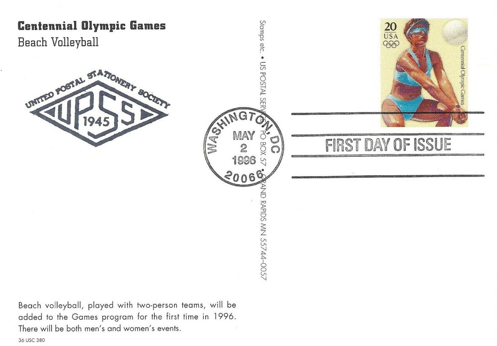 STAMP SCOTT UX256 "Women's Beach Volleyball" 20 CENT 1996 POSTCARD FDC