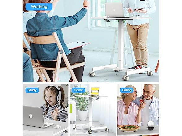 Small Standing Desk - Adjustable Height Rolling Laptop Table on Wheels