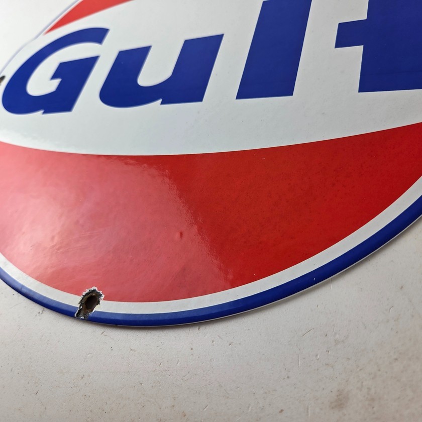 Vintage Gulf Gasoline Sign - Large Service Station Gas Pump Advertising Sign