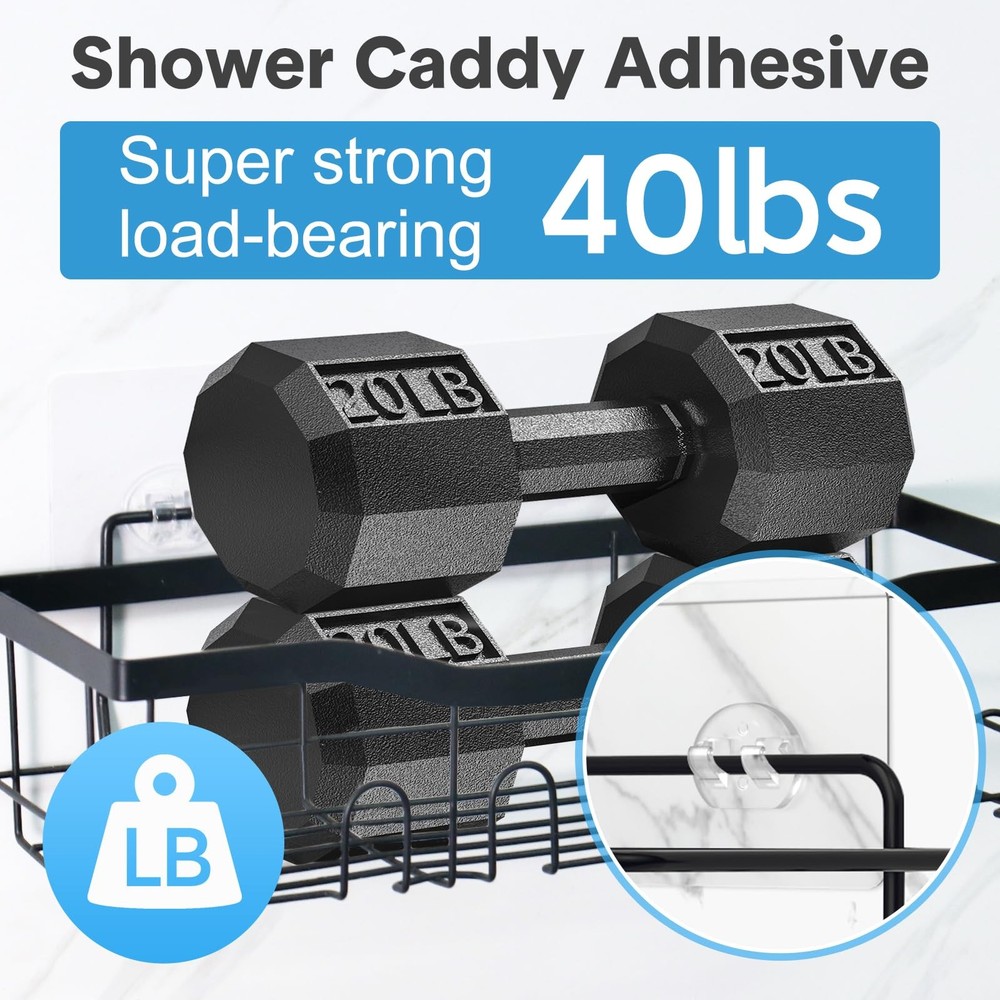 14 Pack Shower Caddy Adhesive Replacement, Strong Adhesive Hooks, Waterproof ...