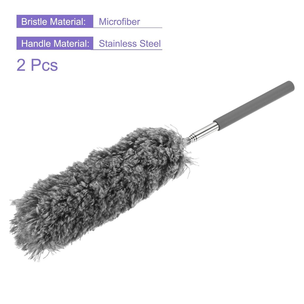 2Pcs 13.8 to 32.7 Inch Microfiber Duster Extendable Dusting Brush Gray