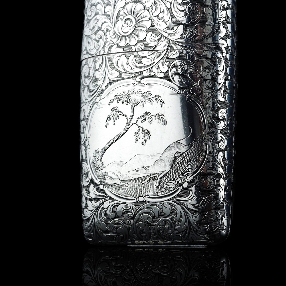 Antique Victorian Silver Cigar/Cheroot Case Profusely Engraved - Nathaniel Mills
