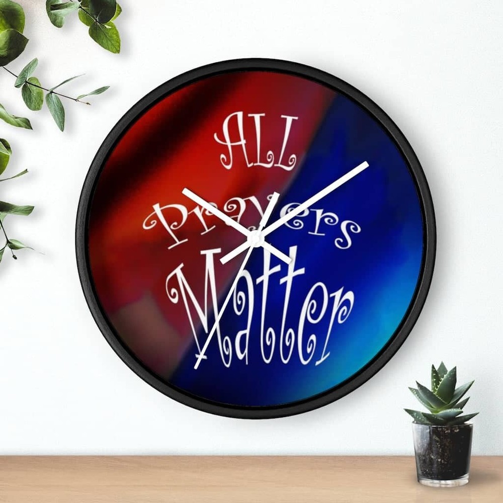 Wall Clock Dark Rainbow Background "All Prayers Matter"