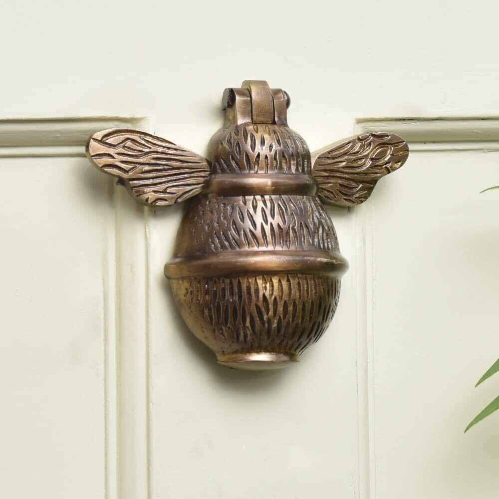 Handmade Antique brown Solid Brass Front Gold Bee Door Knocker decor