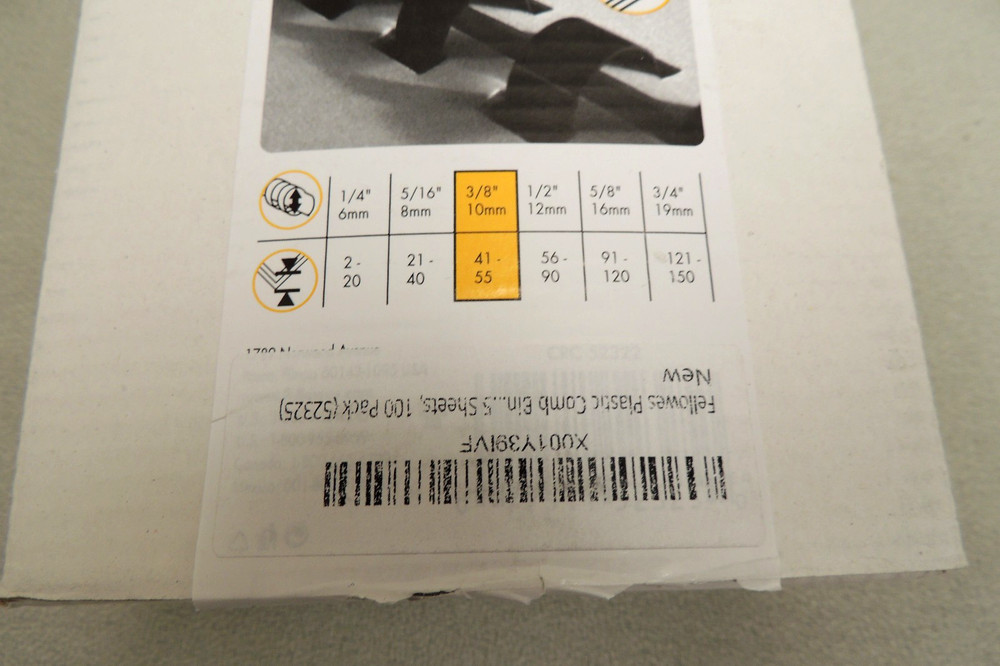 Fellowes Plastic Binding Combs 3/8 Inch 10mm Black 100 Count New Open Box