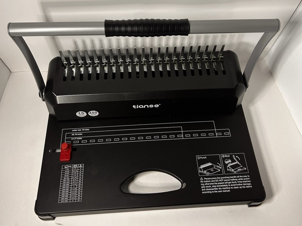 Tianse Binding Machine 21-Holes, 450 Sheets Comb Binder Book Maker
