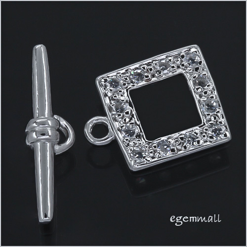 Fine Sterling Silver CZ Square Toggle Clasp 10mm #97072