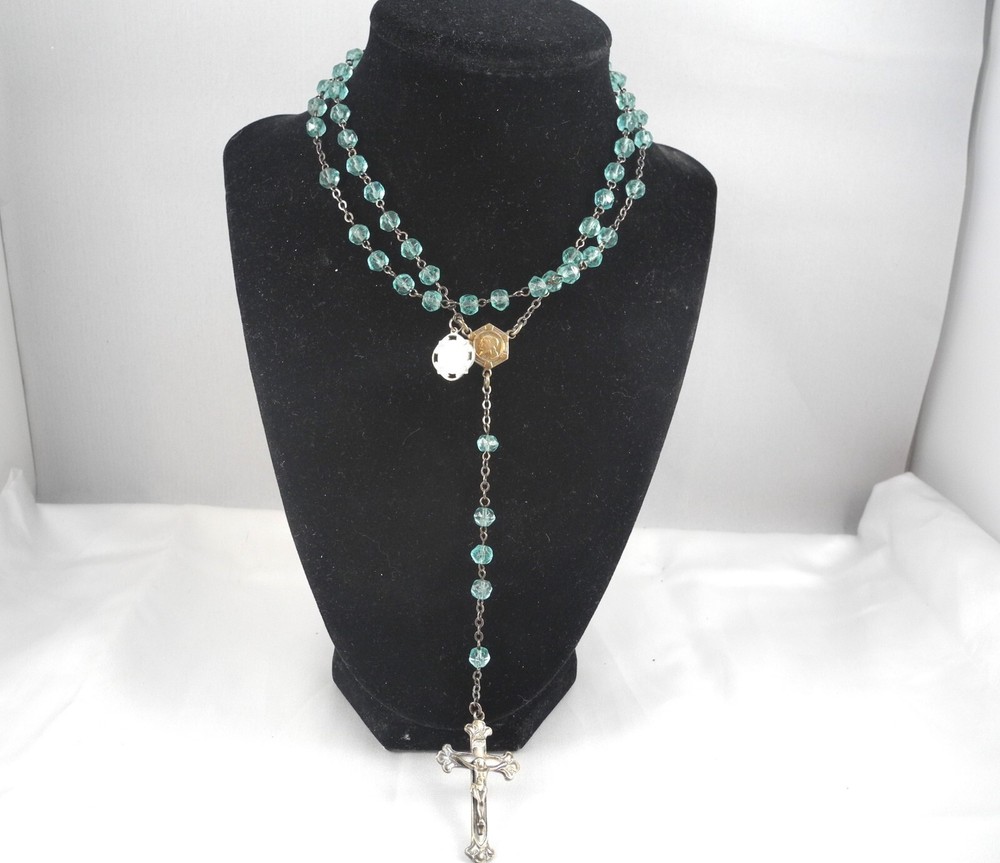 Vintage Sterling Blue Crystal Rosary Beads