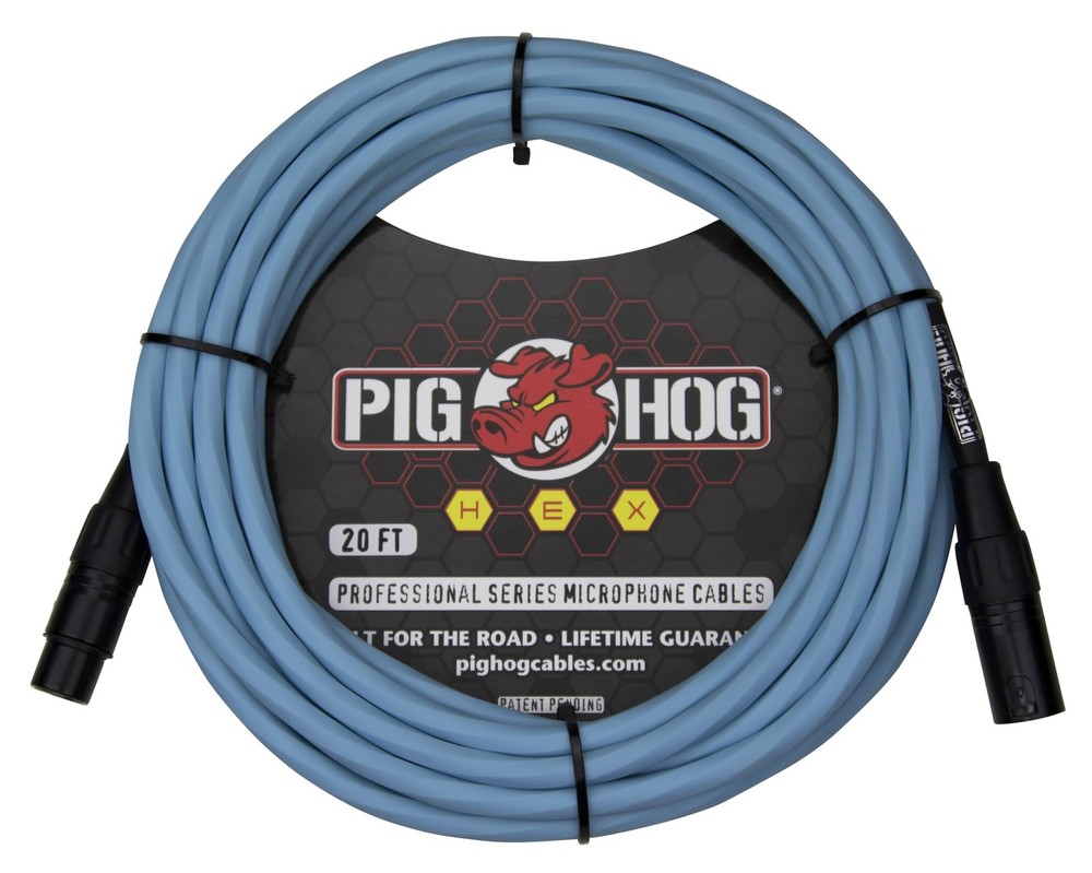 Pig Hog PHMH20DB Hex Series Mic Cable, Daphne Blue 20ft