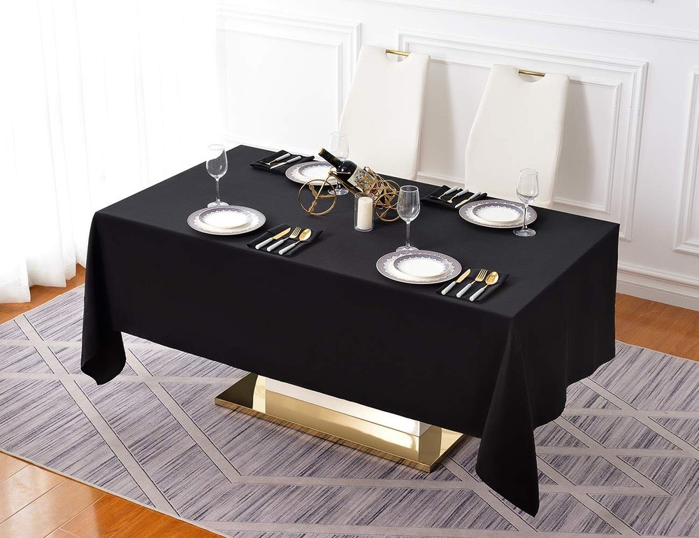 Black Tablecloth 60x102 Inch Rectangular Polyester Wedding Banquet 2 PCS