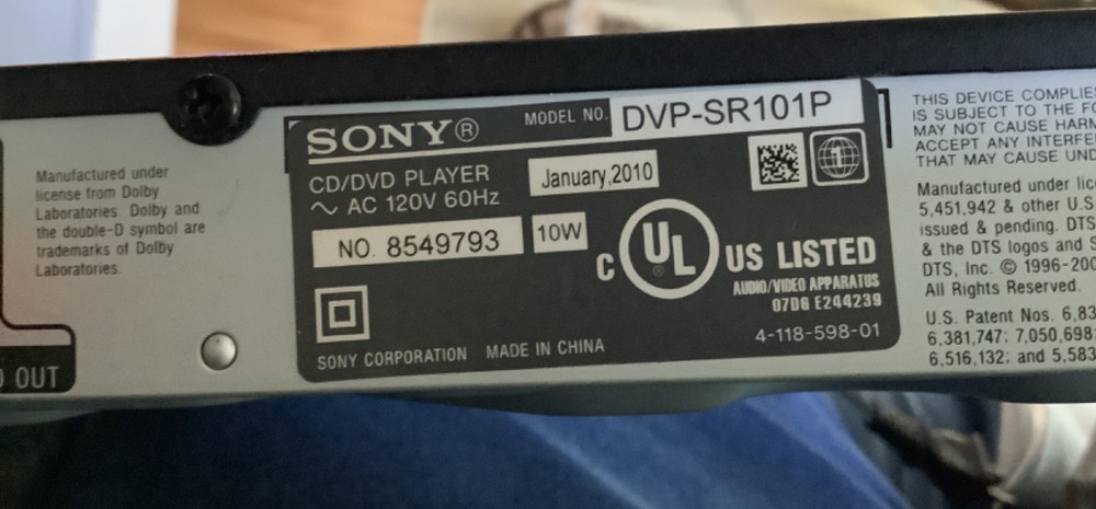 Sony Progressive Scan DVD CD Player DVP-SR101P UNIT ONLY no remote