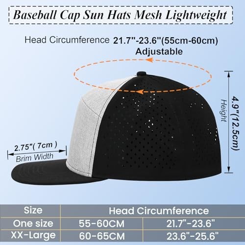 Men Flat Brim Adjustable Performance Hat, Mesh One Size 4017# Black+light Grey