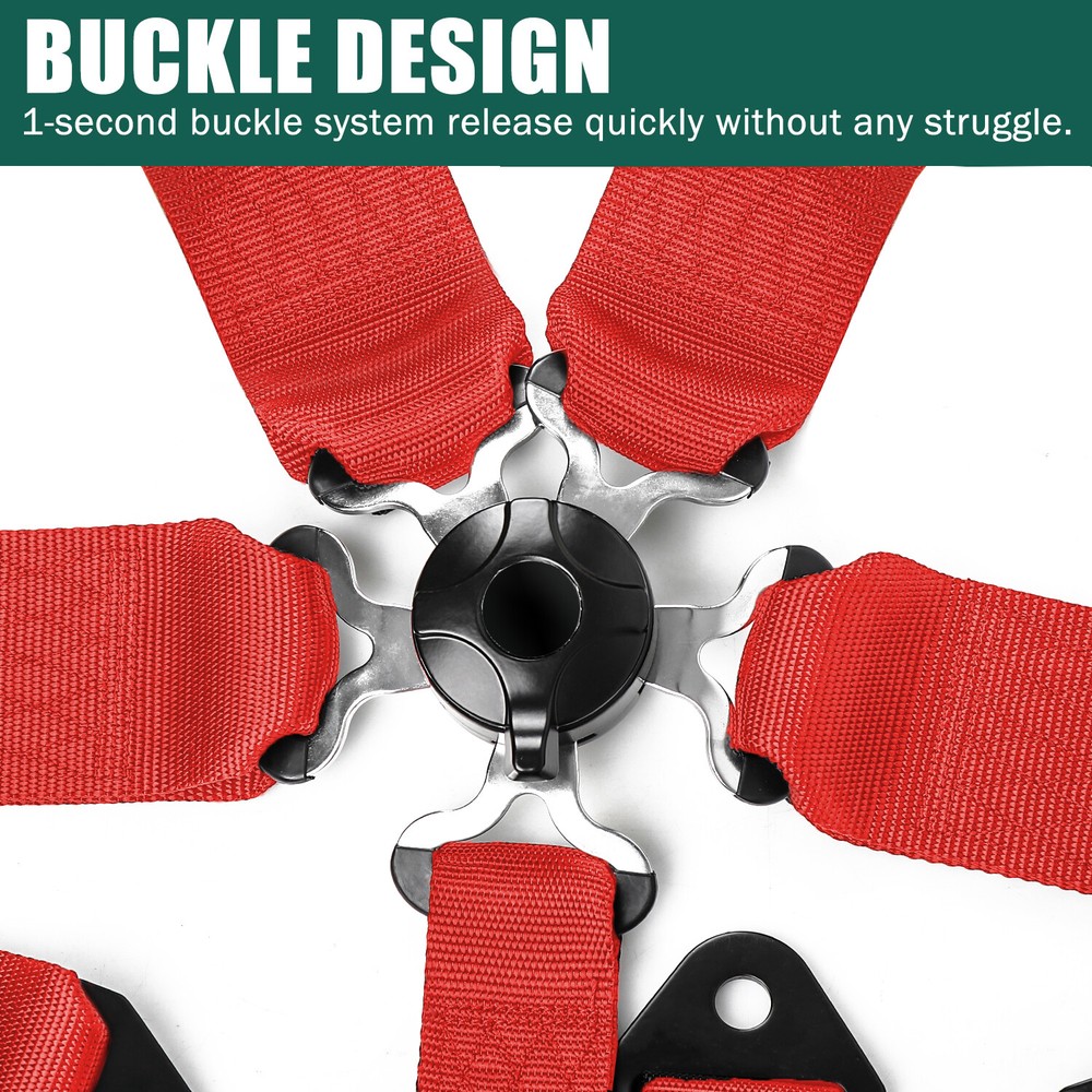 UNIVERSAL RED 5-POINT CAMLOCK QUICK RELEASE RACING SEAT BELT HARNESS
