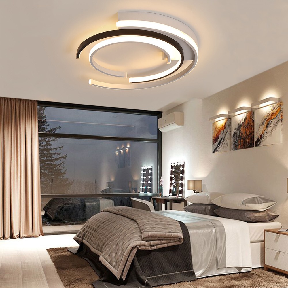 19.7'' Round LED Ceiling Light Flush Mount Ceiling Fixture Simple Black+White