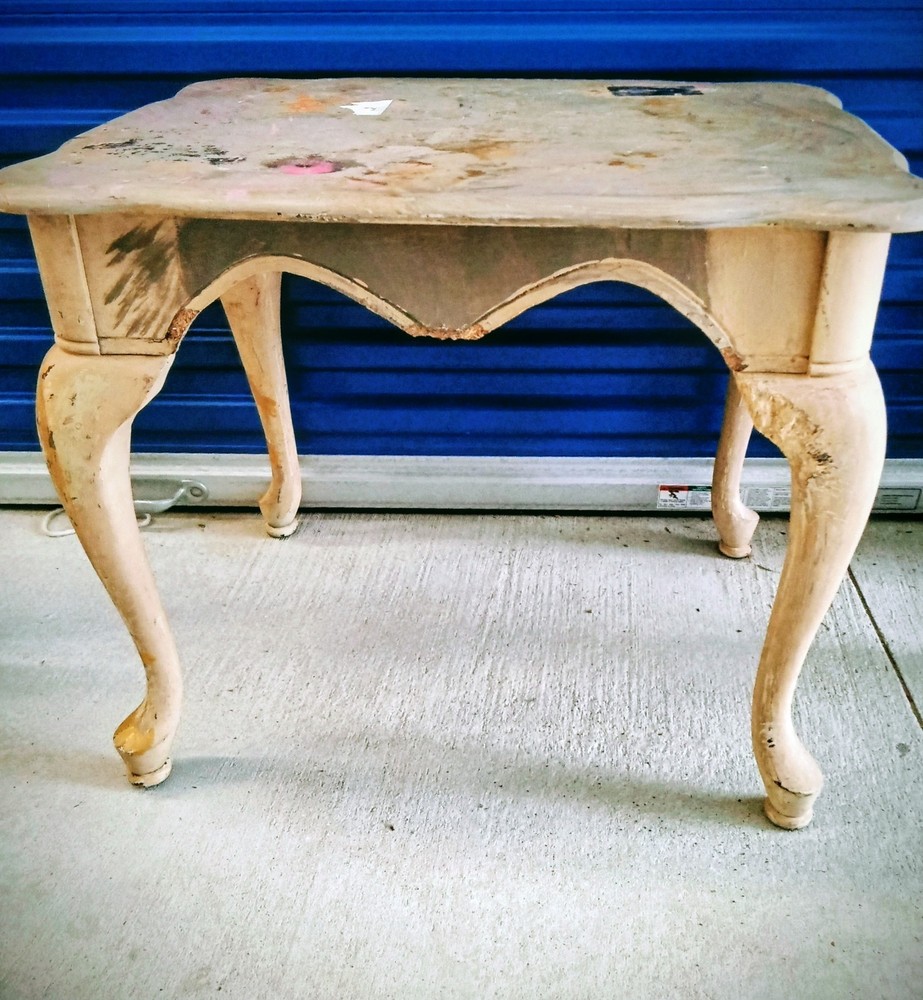 French Country Antique Rectangular Accent Table Distressed Wood Beige