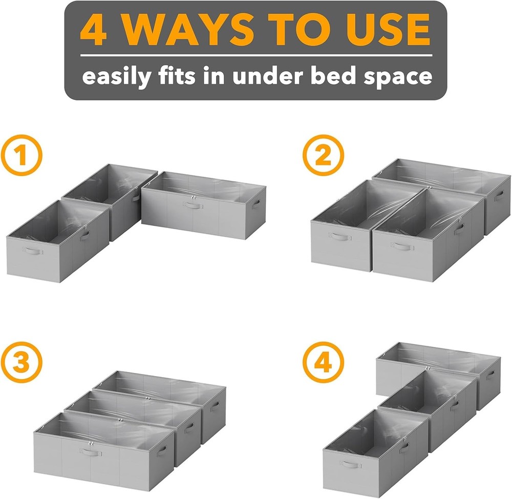 3 Pack 10" High Under Bed Storage Containers Large Underbed Storage Organizer