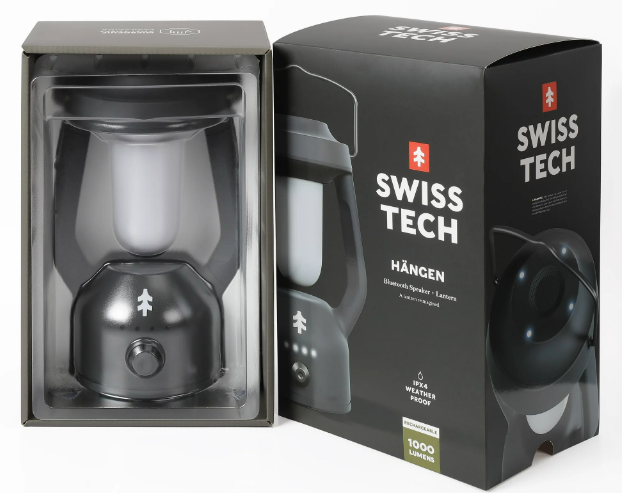 Swiss Tech Rechargeable LED Lantern with Bluetooth Speaker, IPX4 Weatherproof