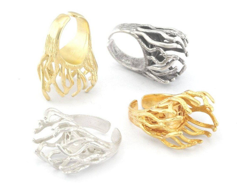 Raw Stone Claw Ring Setting Blank Base Adjustable Raw,Shiny silver-gold 4772