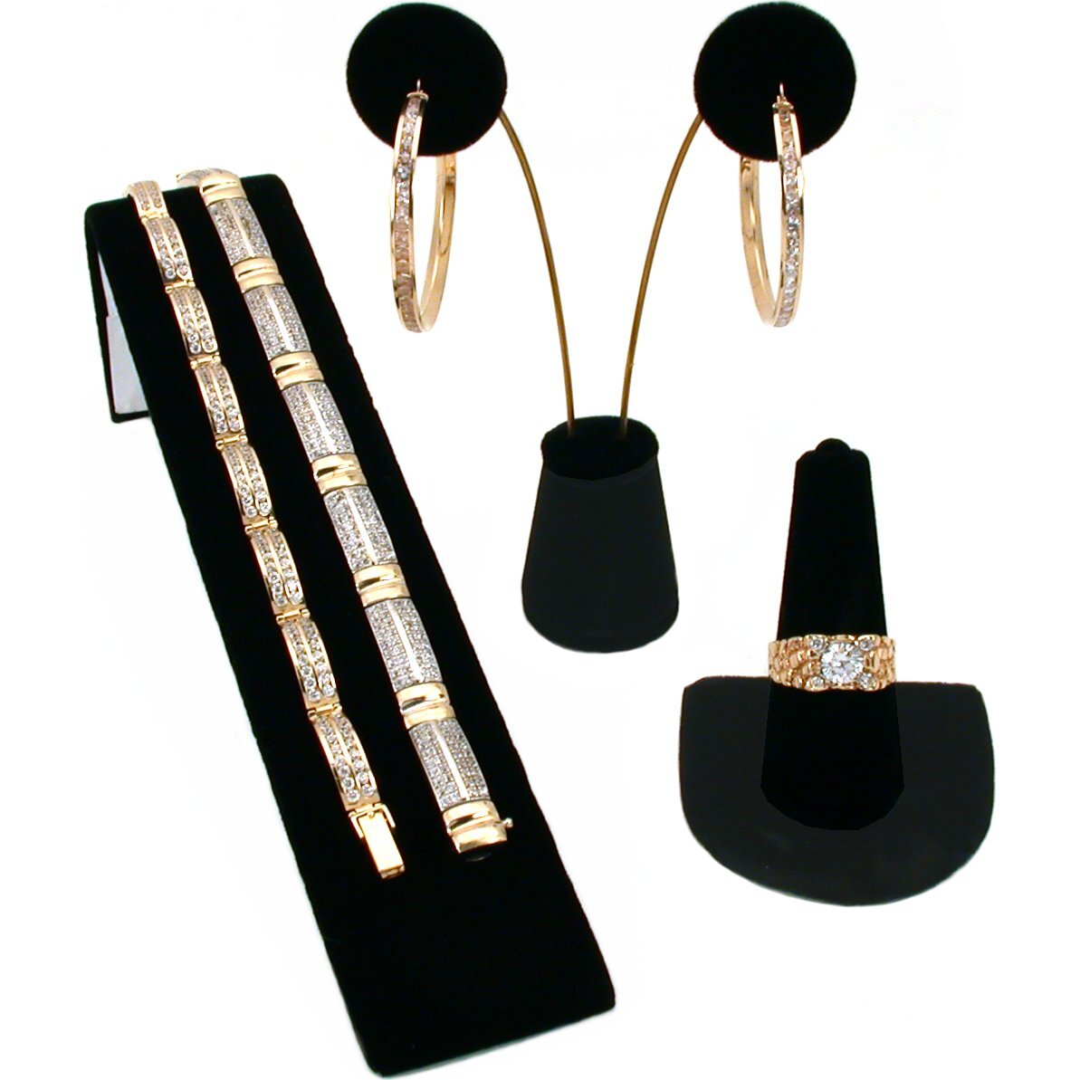 Black Velvet Bracelet Earring Jewelry Displays 3 Pc Set