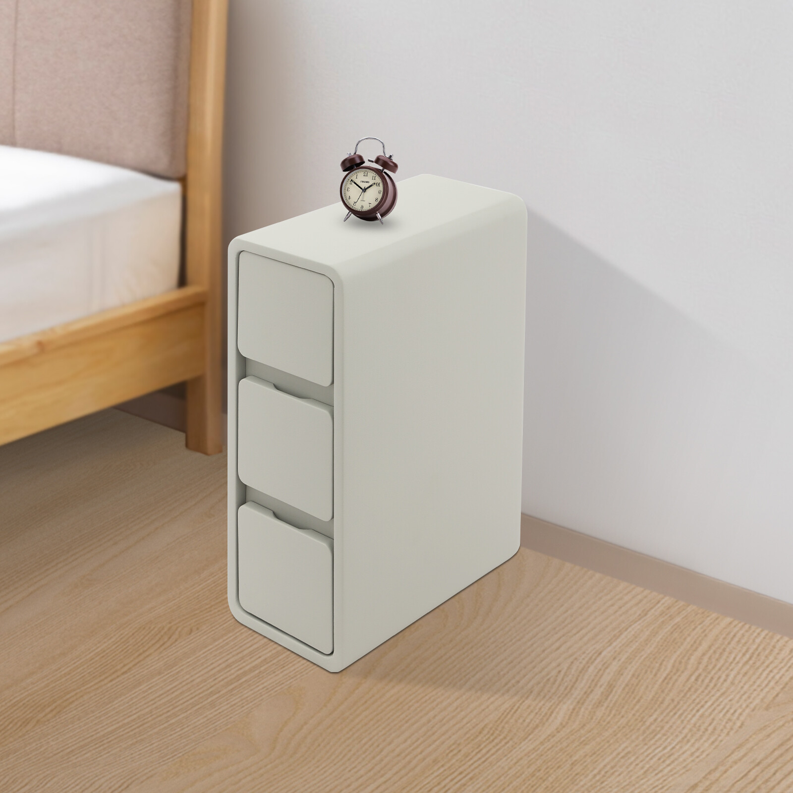 Solid Wood Bedside Table With Drawers, 3 Tiers Small Narrow Nightstand Bedroom