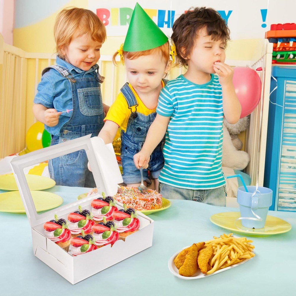 50-Pack 6-Count White Cupcake Box with Window Insert Bakery Pastry Container
