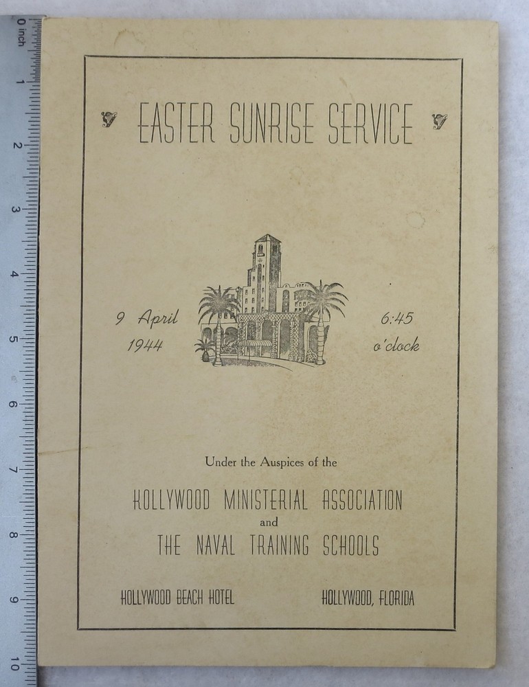 WW2 US NAVY 1944 EASTER SERVICE PROGRAM NAVAL TRAINING SCHOOL HOLLYWOOD FLORIDA