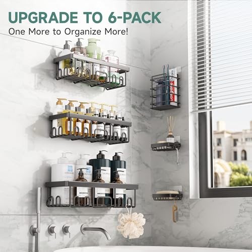 Shower Caddy 6-Pack, 6-Piece Set for Master Bathroom(Rustproof Upgrade) Black