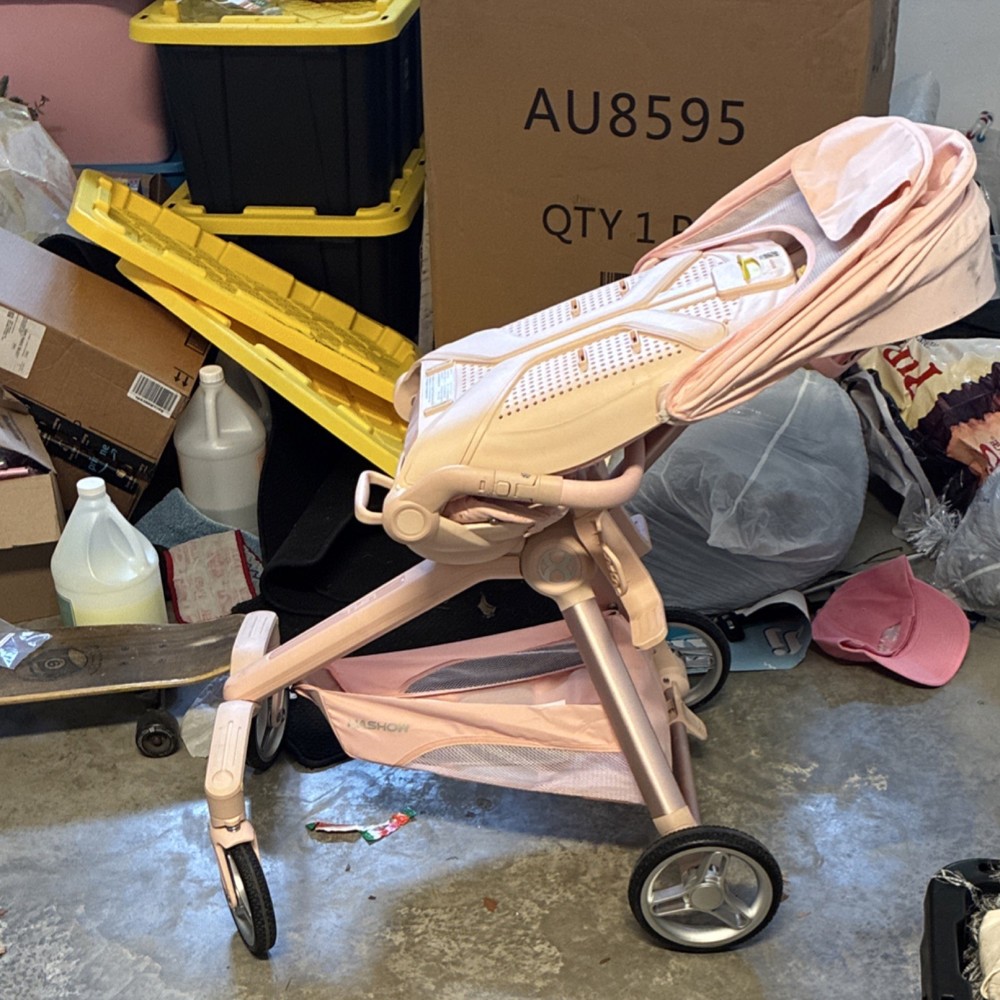 HaShow Q2 Pink Stroller Adjustable Handle Backrest Harness Storage Basket