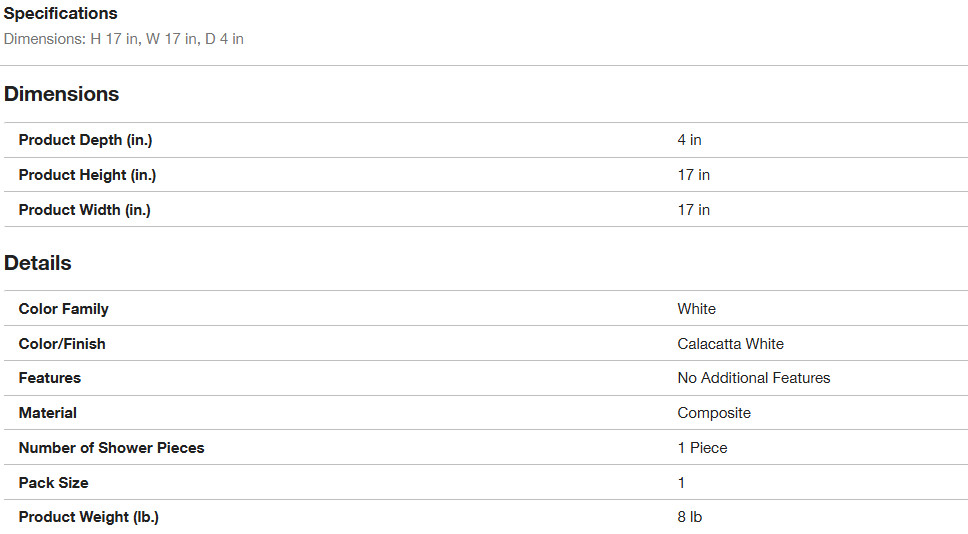FlexStone 17 in. x 17 in. Square Recessed Shampoo Caddy in Calcutta White