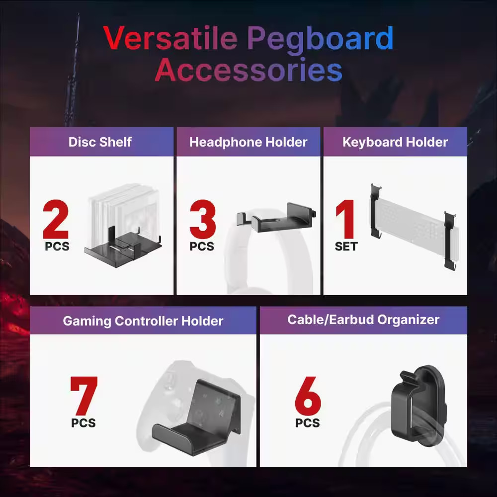 14 Pcs Black Red Controller and Headphone Holder Wall Mount, Modular Gaming Pegb