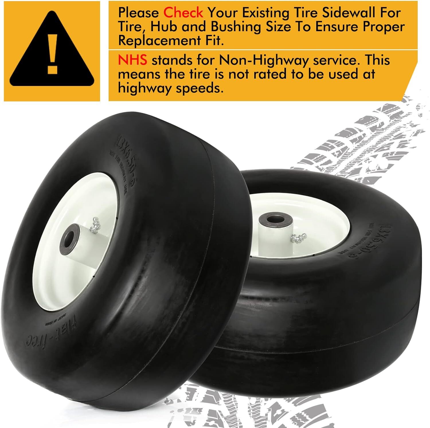 WEIZE 13 x 6.50-6 Flat Free Lawn Mower Tires with Rim 450lbs Capacity 13x6.50-6