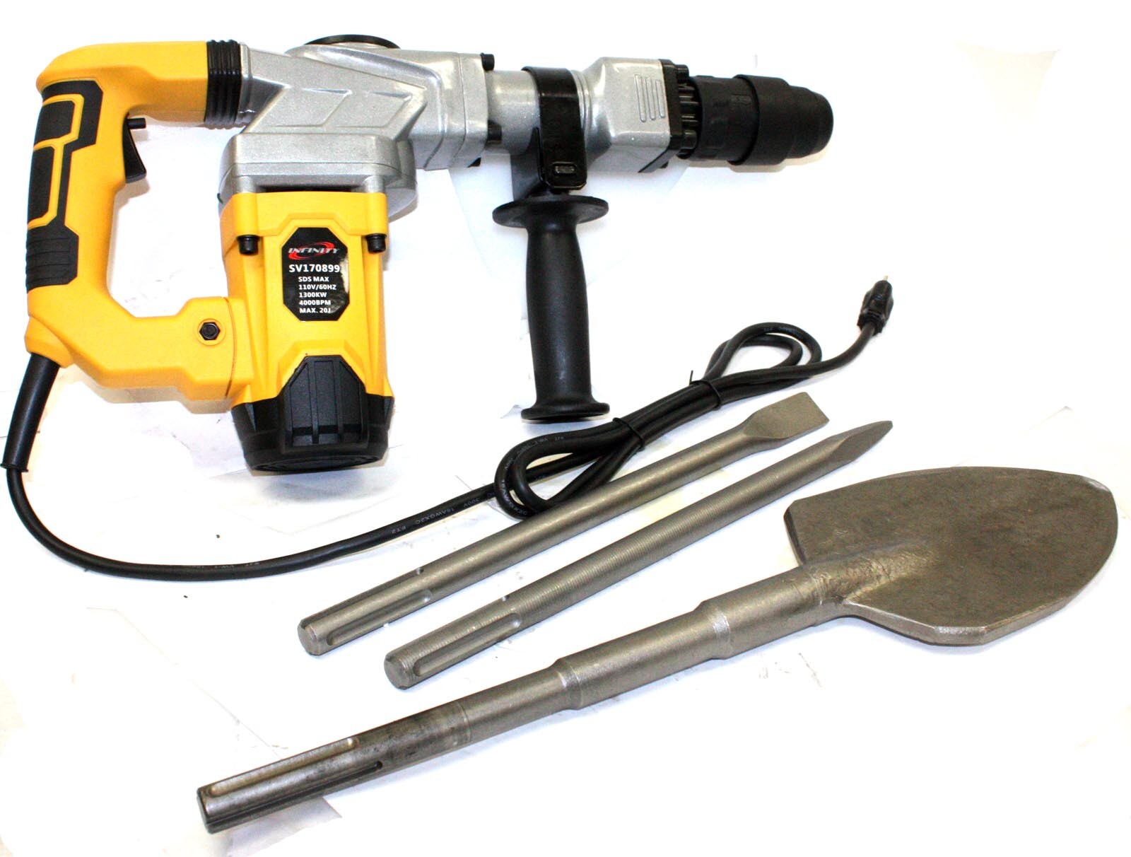 1300W SDS Max Electric Demolition Breaker Hammer 4000BPM w/Shovel & Chisel Bits
