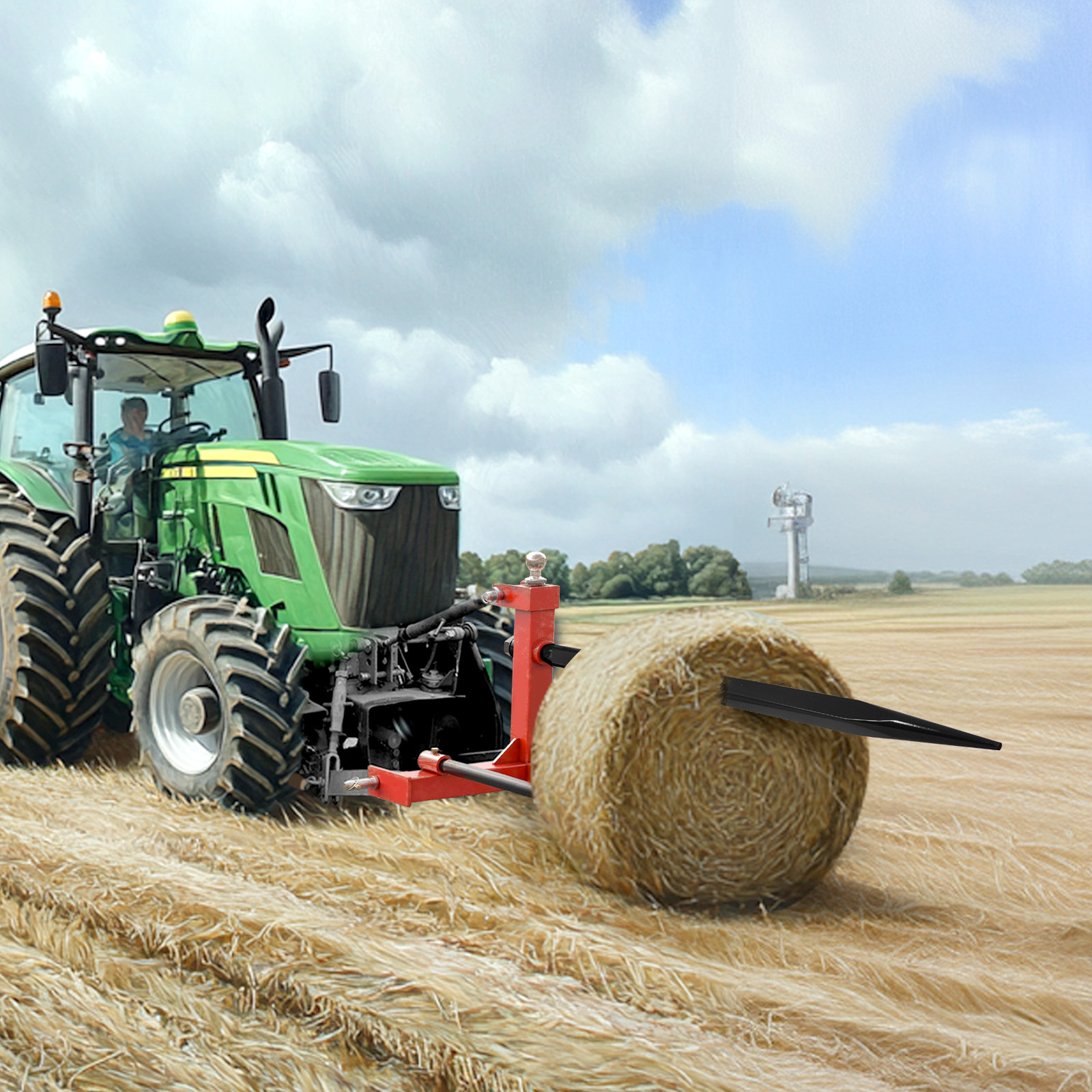 49in Red/Black Hay Bale Spear Quick Attach for Tractors, New