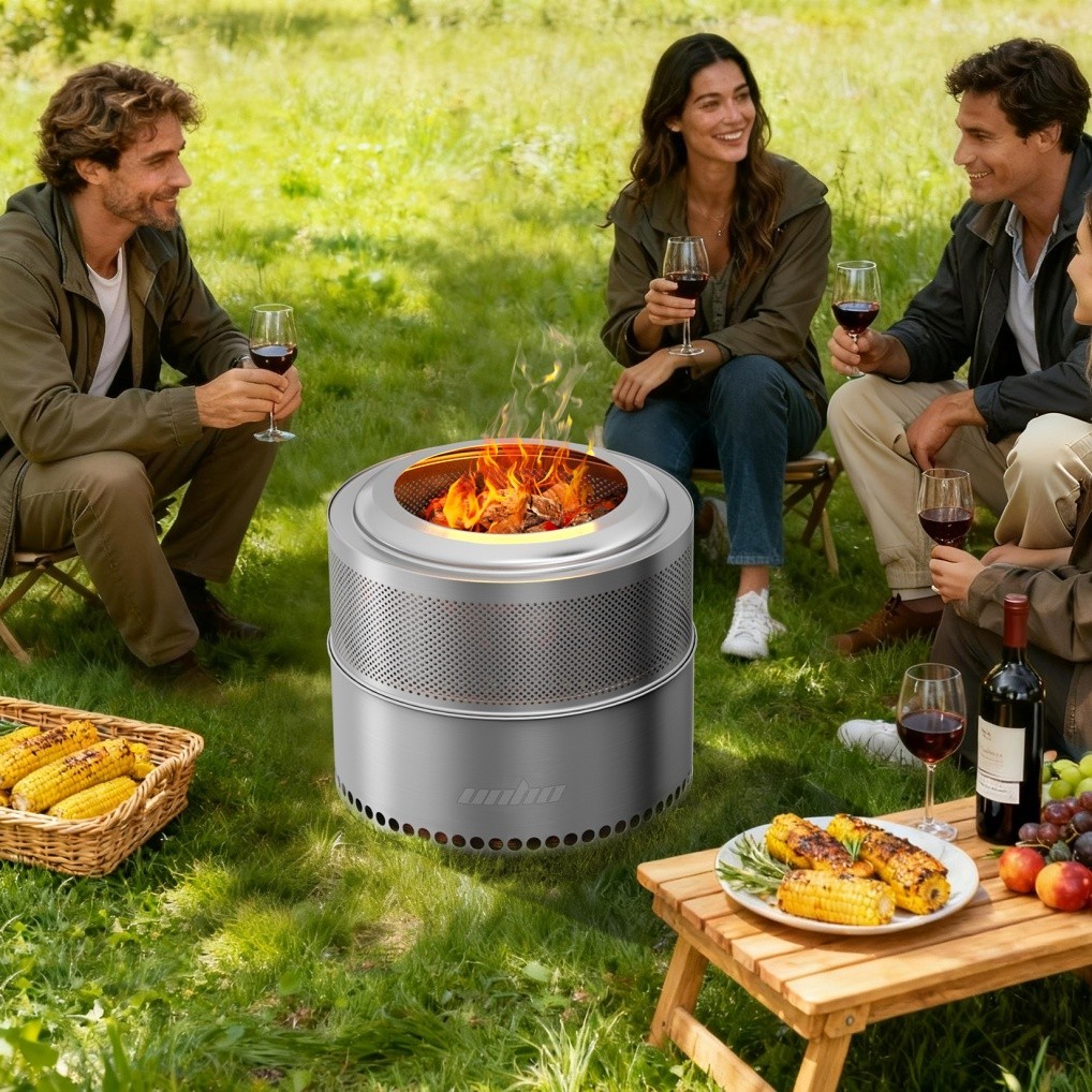 4-6 People 20'' Smokeless Fire Pit Wood Burning Portable Stainless Steel Outdoor
