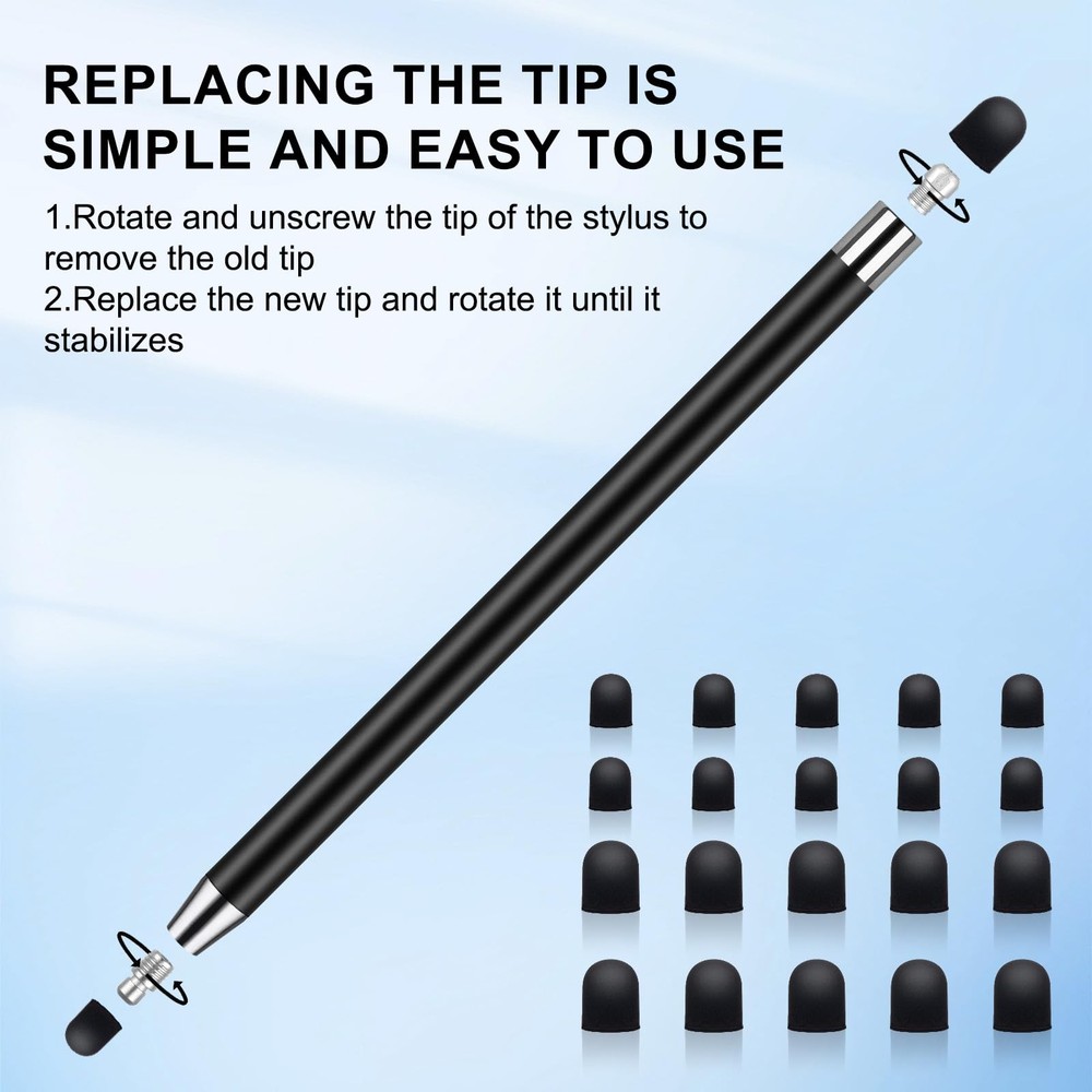 10-Pack Touchscreen Stylus Pens with 20 Tips for iPad, iPhone, Android, Tablets
