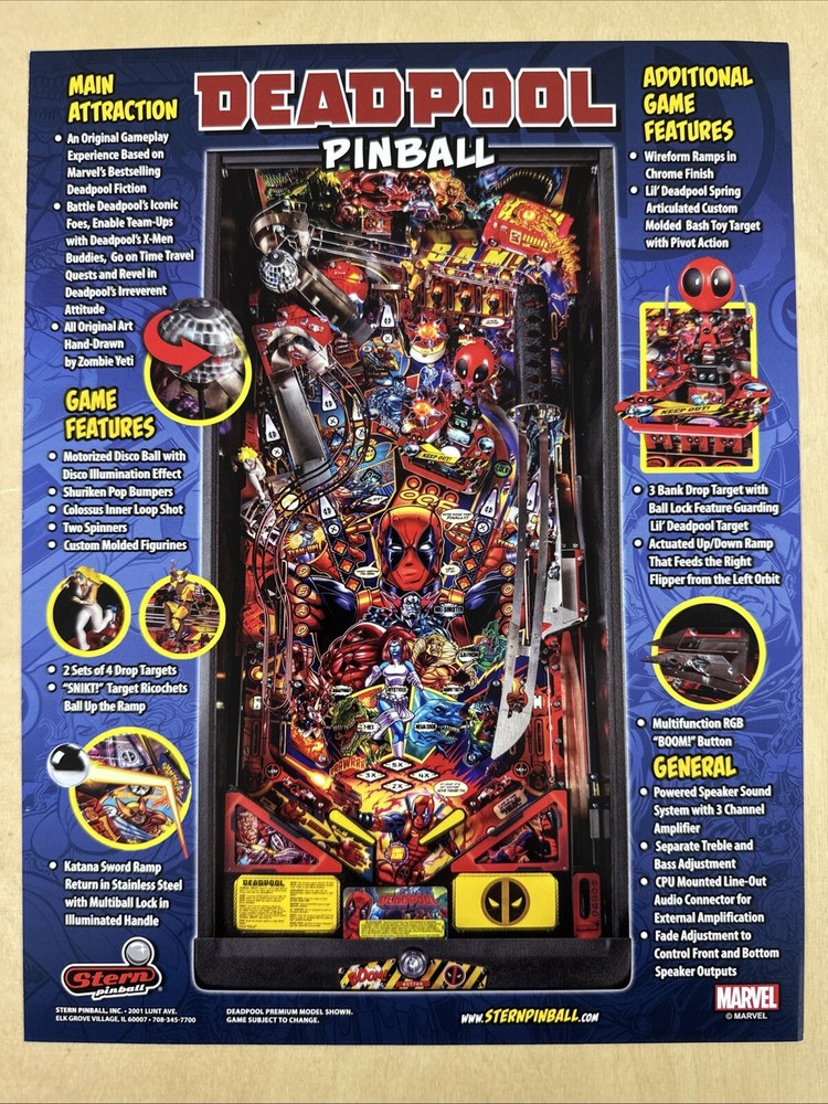 Stern Deadpool Premium Pinball Flyer