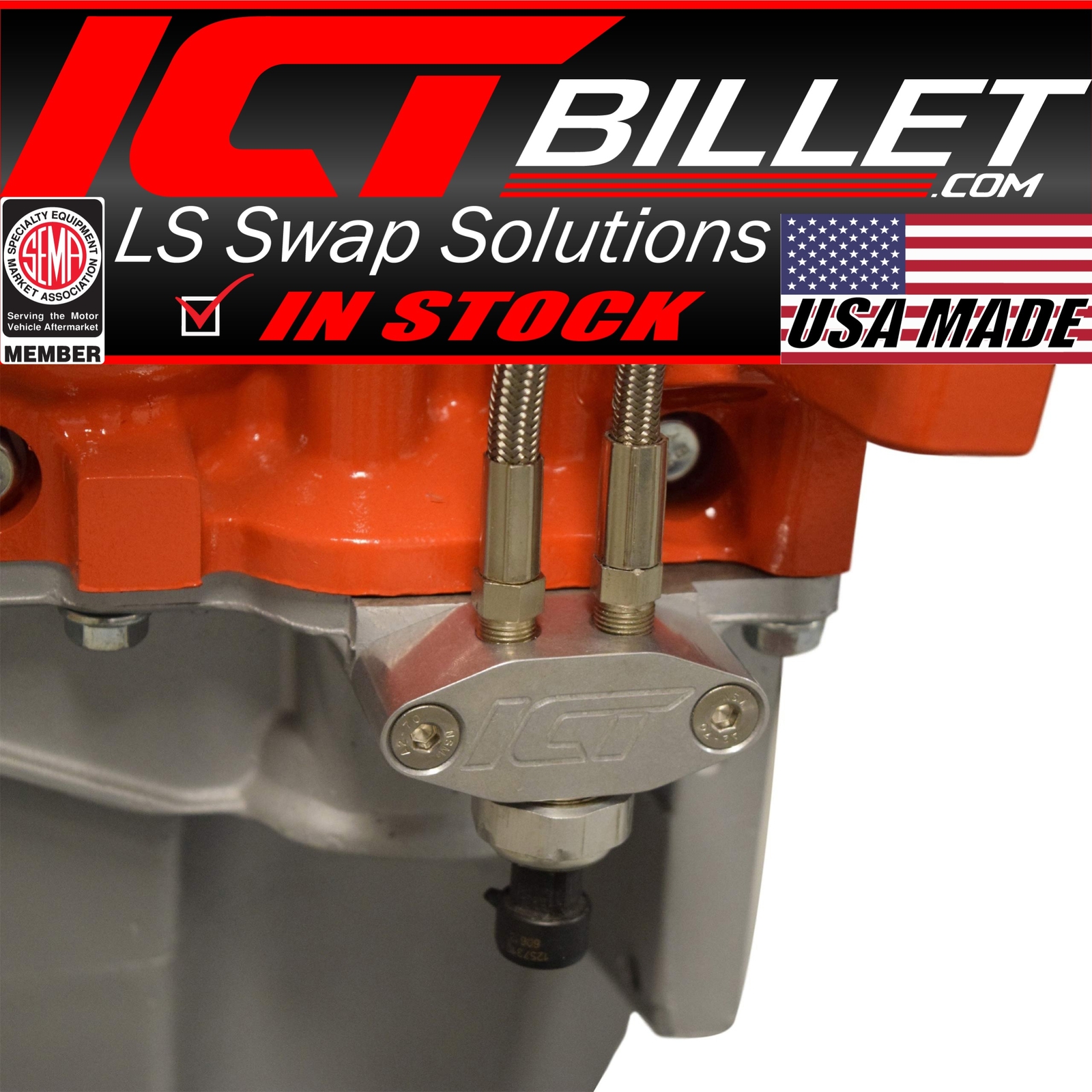 ICT Billet LS Oil Pressure Sensor Relocation Adapter w/ Dual 1/8"npt Outlets