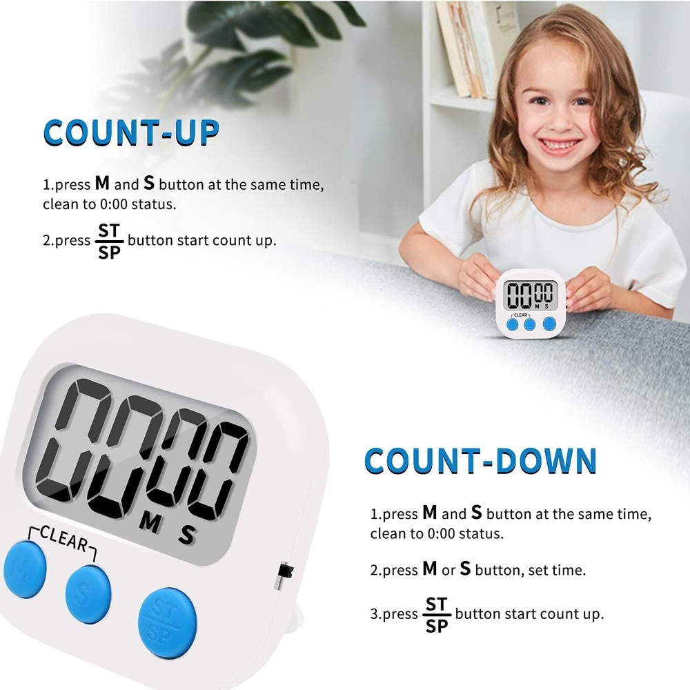 Precision 6-Pack Digital Kitchen Timer with Loud Alarm & Large Display, White