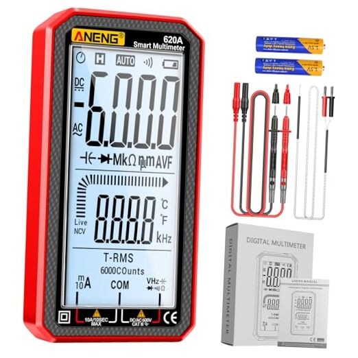 Digital Multimeter, Voltmeter Smart Electrical Tester 6000 Counts with 620A Red