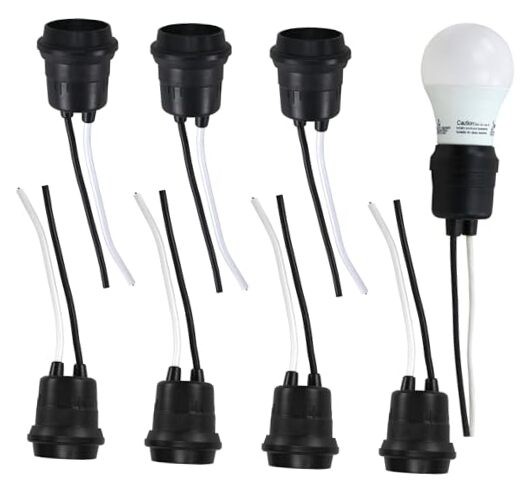 Weatherproof E26 Pigtail Lamp Sockets, Medium Base, Black, 8-Pack, 660W Max