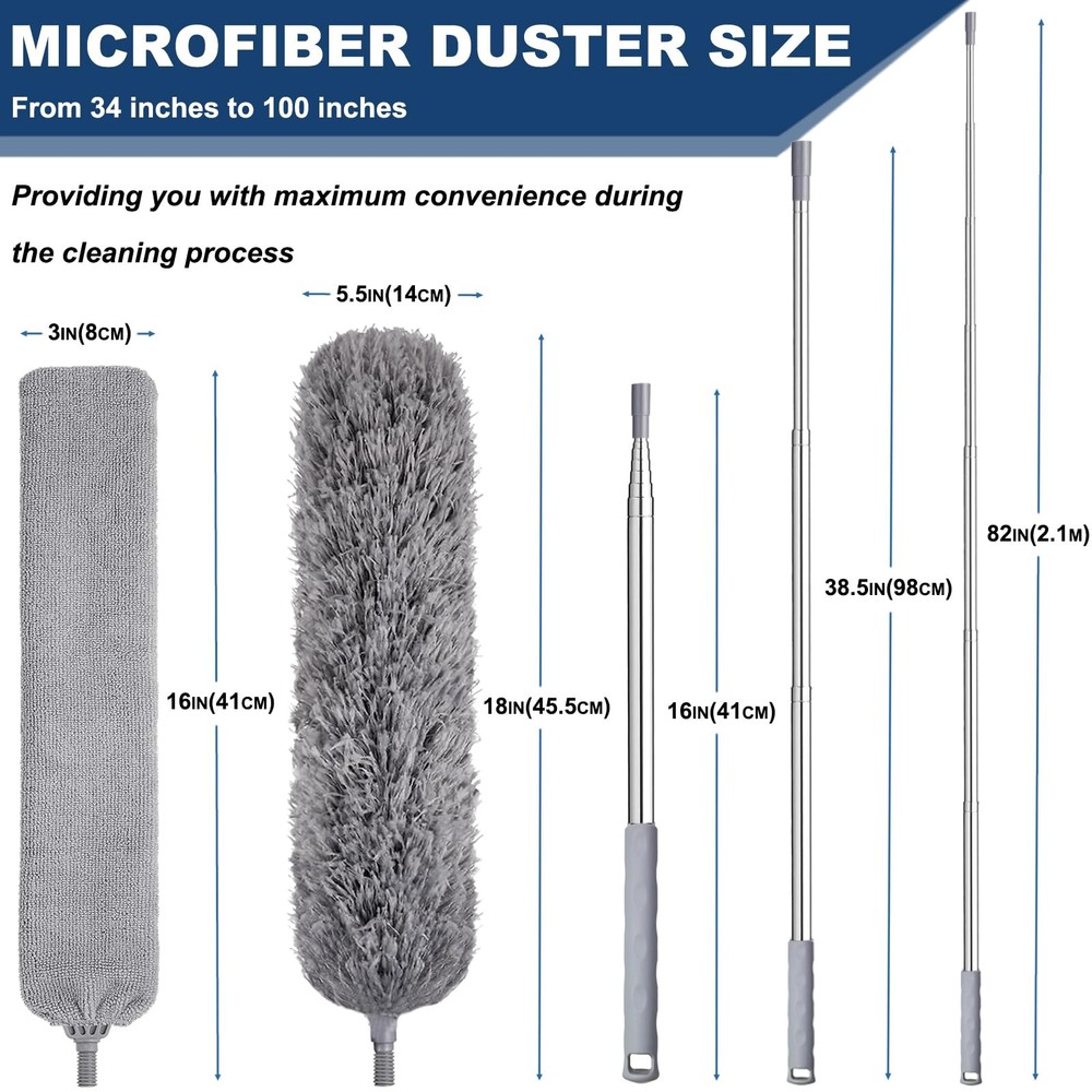 100 Inch Retractable Gap Dust Cleaner Cleaning Tools & Microfiber Feather Dus...