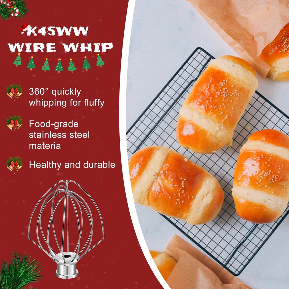 Mixer Accessories 3-Piece Set Includes Dough Hook Flat Blade Paddle Wire Whip