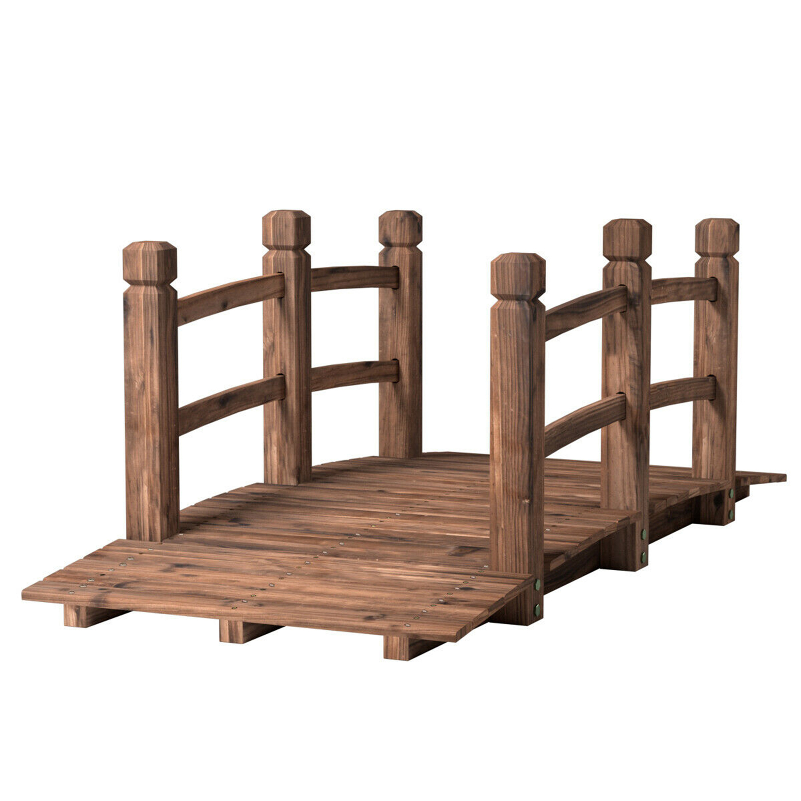 5Ft Garden Wooden Bridge Decoration Backyard Pond w/ Safety Rails Brown