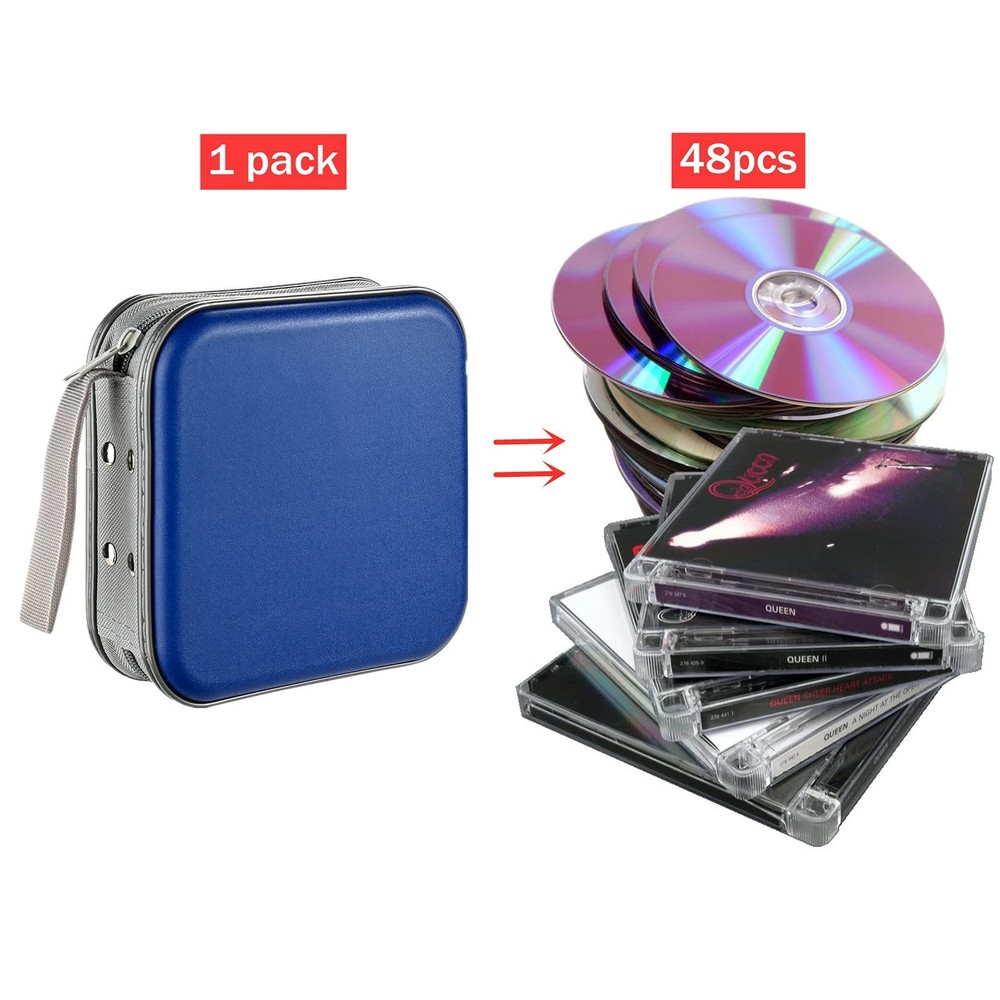 LIOVODE 48 Capacity CD/DVD Case, Portable CD Case Holder, 48 Capacity, Blue